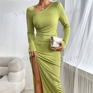 Asymmetrical Ruched Split Dress